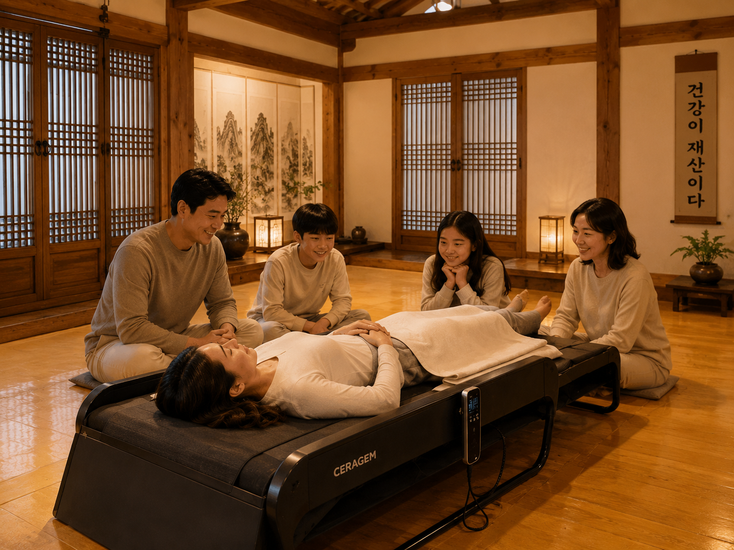 Traditional Korean Ondol house with warm wooden flooring