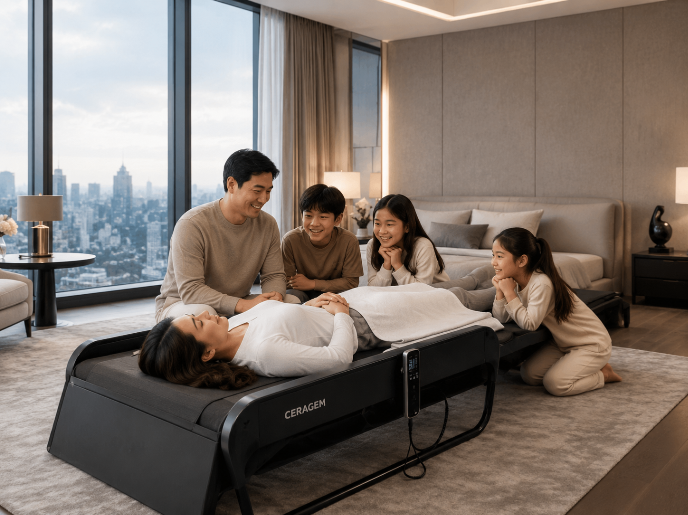 Healthy family using CERAGEM at home