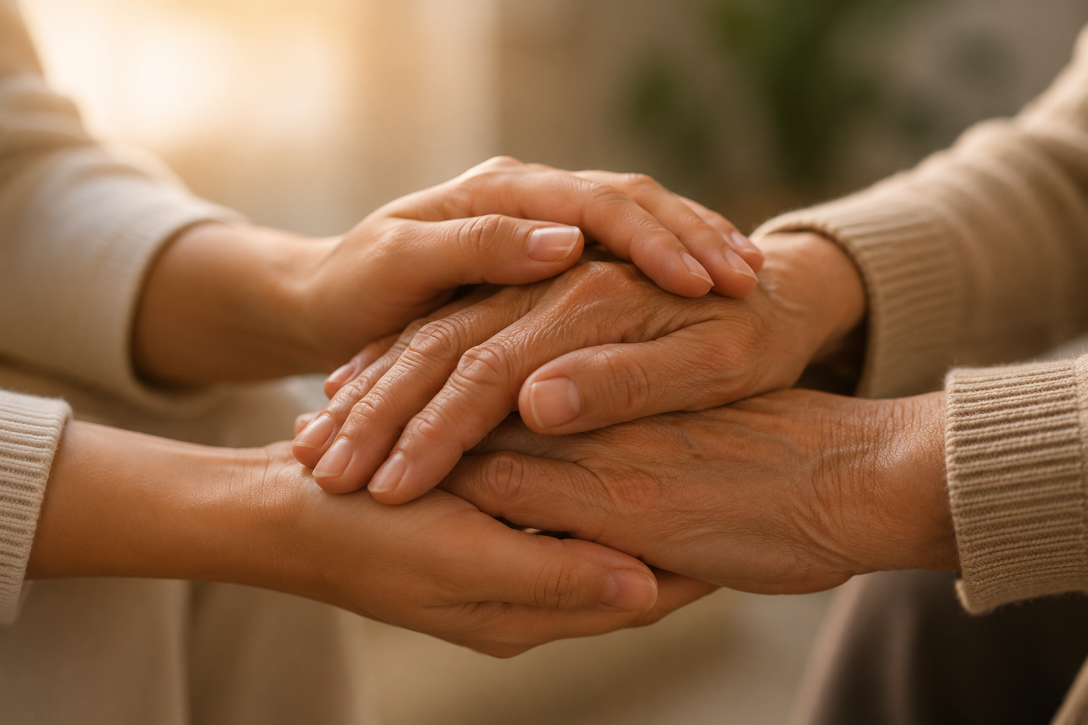 Hands caring for another