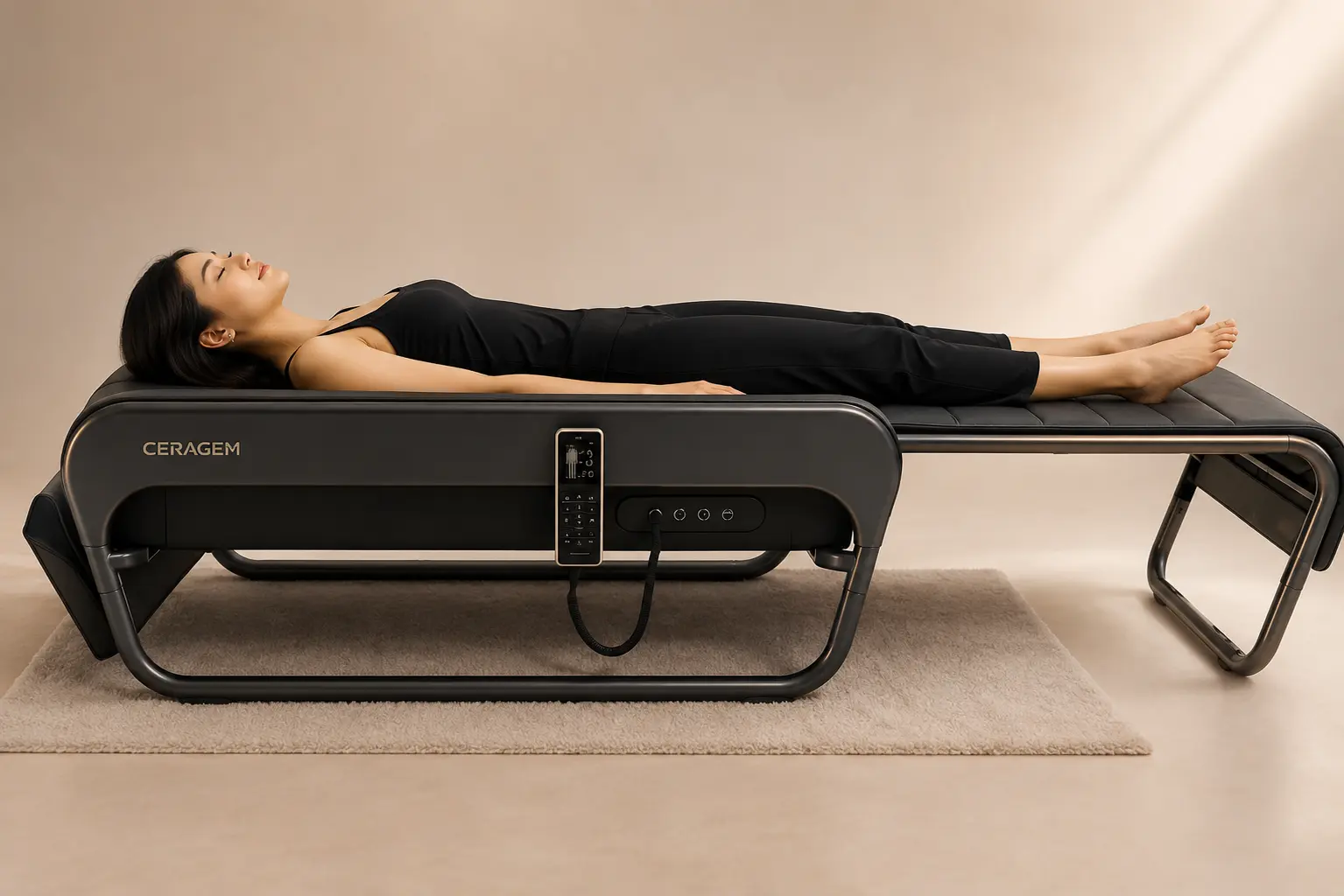 The CERAGEM Master V4 thermal massage bed in an elegant minimalist setting