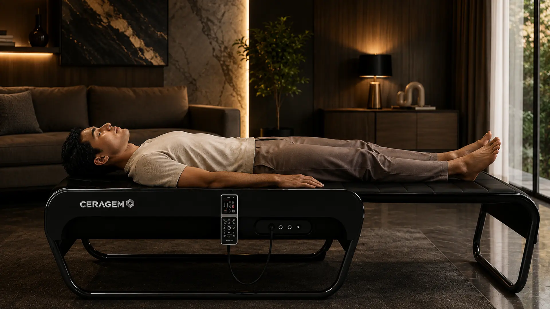 CERAGEM Master V4 thermal massage bed in a home setting
