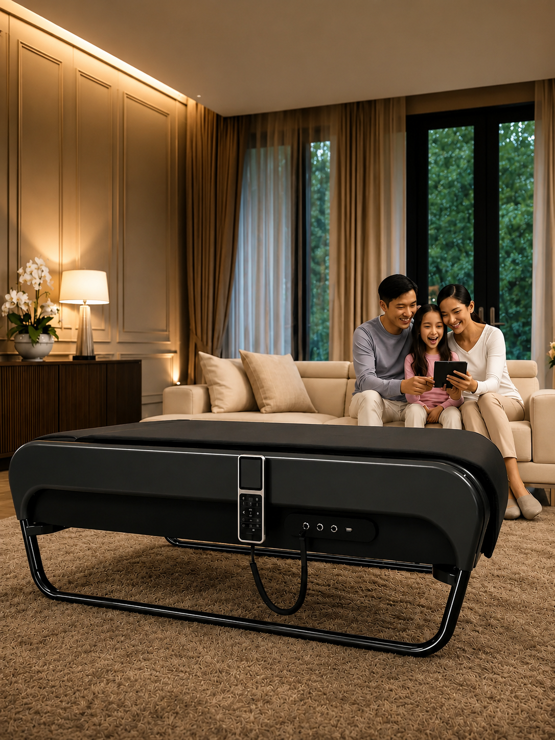CERAGEM Master V4 thermal wellness bed in a family living room