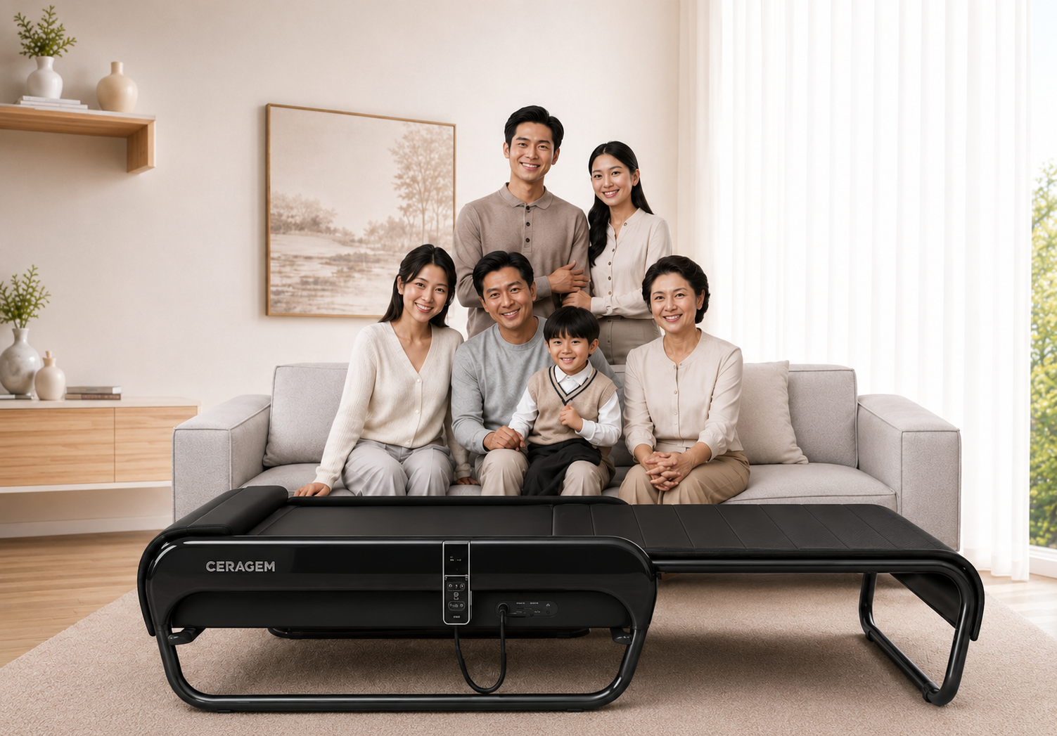 Filipino family relaxing after using CERAGEM