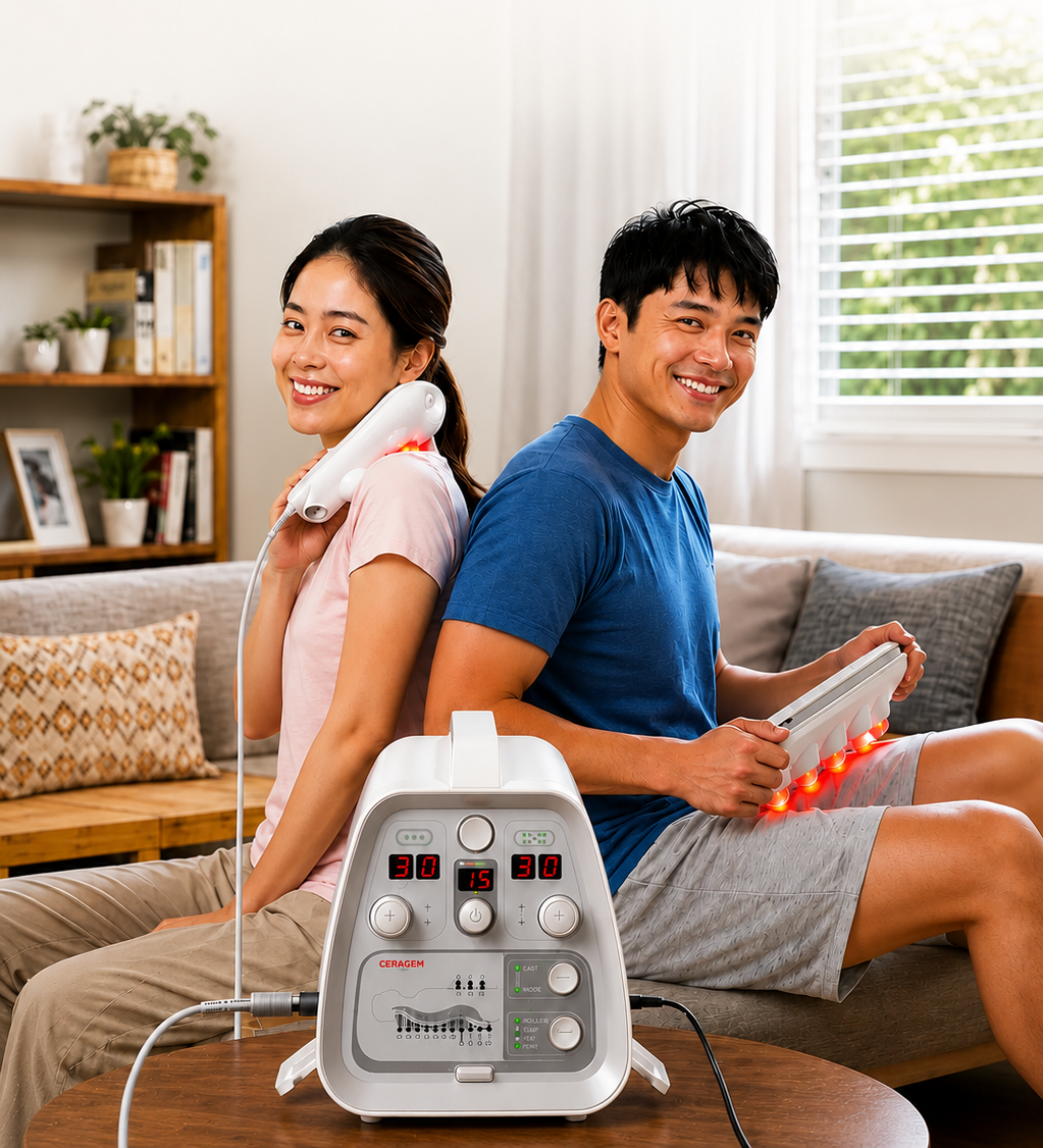 Couple enjoying CERAGEM Compact P590 wellness together